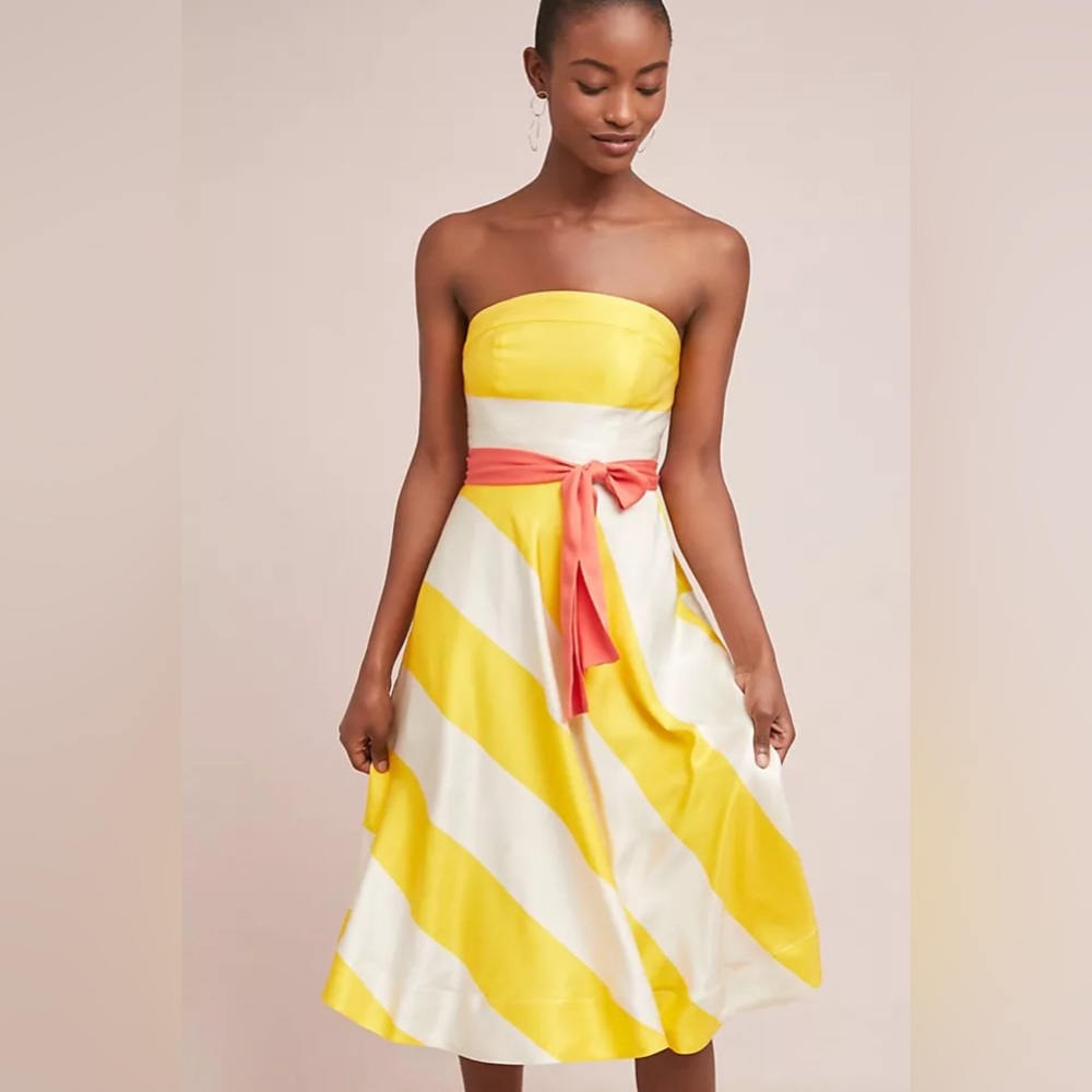 🔥🔥🔥NEW Anthropologie Sunshine Striped Belted Petite Dress 10P